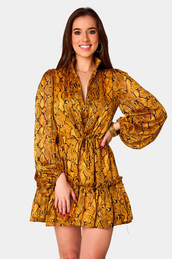 grace-long-sleeve-short-dress-snake-charmer Buddy Love - Sophia's Style-Grace Long Sleeve Short Dress - Snake Charmer-Snake Charmer-XS-1
